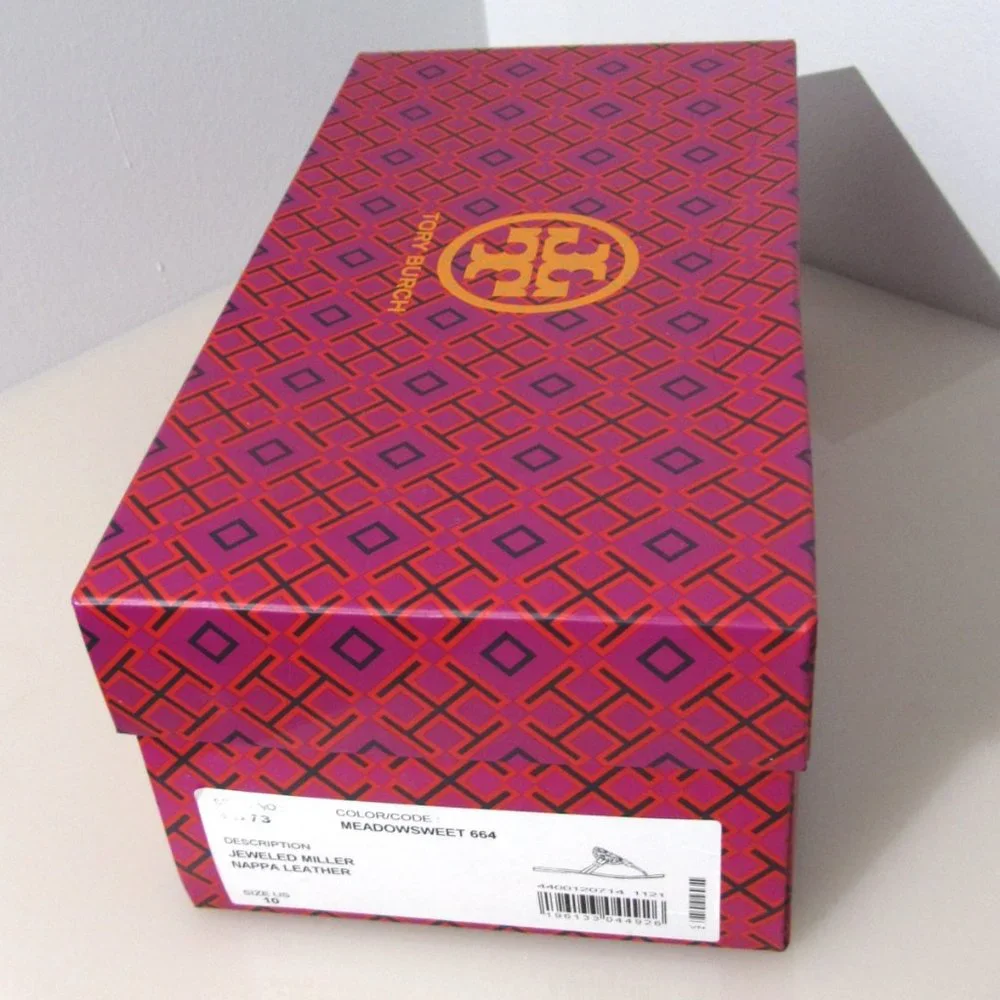 Tory Burch Miller Jeweled Leather Thong Sandals Meadowsweet Peachy Pink